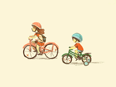 Biking bicycle biking children cute illustration siblings