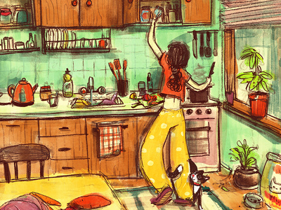 Cooking up something good cat cook cooking illustraion kitchen love cooking