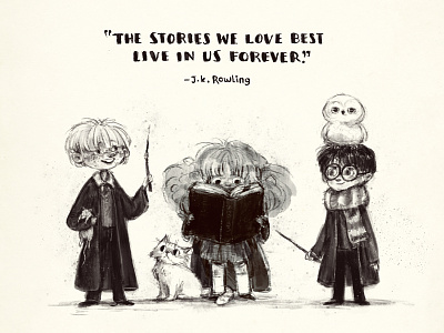 Magic Stories character characterdesign cute drawing harry potter hermione granger illustration jk rowling pets ron weasley