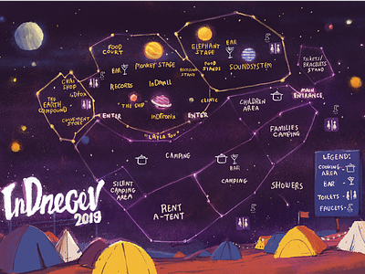 InDnegev 2019 Map camping festival graphicdesign illustration map design map illustration night