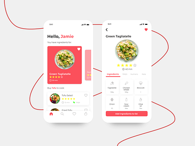 Recipes adviser app app cook design dish food light meal mobile recipe recipe app red ui ux