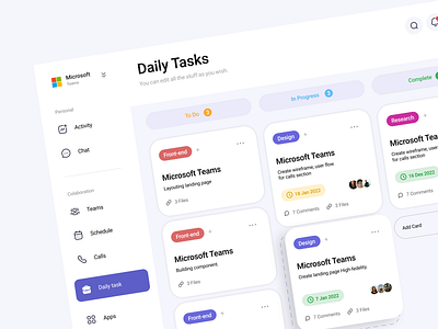Microsoft Teams - Dashboard UI activity calender clean design daily task dashboard design management microsoft teams popular rounded schedule to do ui web design website