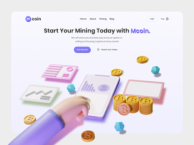 Mcoin - Mining Cryptocurrency 3d bitcoin clean cleandesign cleanui crypto design hero isometric landing minimal mining popular purple ui web design webdesign