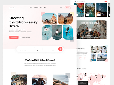 GUIDER - Travel Agent Website. 2022 airbnb clean cleandesign hero hero section landing photo pink popular rounded travel ui ui design web design