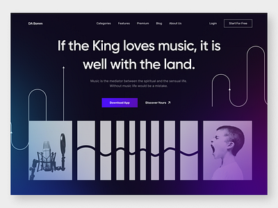 Da Boom - Your Lovely Music Player Platform. apple music clean dark dark theme design gradient hero landing manipulatif minimalist music music player ornament popular song sound spotofy typography ui web design