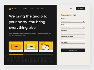 Dosidos - Home of Record Players audio cassate clean dark theme design digital hero landing popular shop store tape ui web design yellow