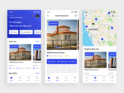 Rooling - Real Estate Mobile Apps apartment app booking clean design detail page facilities house maps mobile mobile app popular pricing property real estate ui user interface