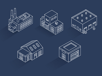 Isometric buildings Icons