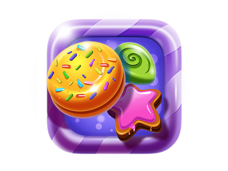 Cookie Crunch Game icon star northwood game magic match lollipop bun sweet candy ios icon