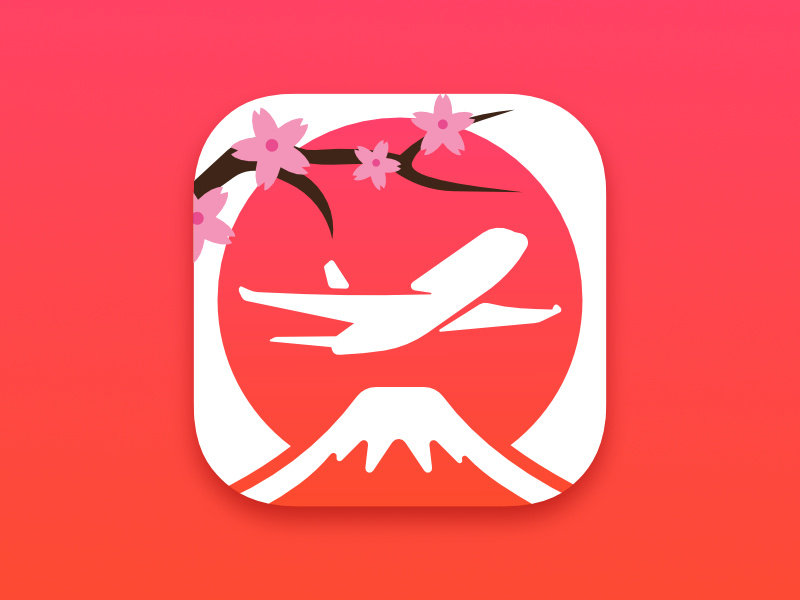 Travel Japan northwood travel android ios icon red fly sunset mountain fuji leaf sakura japan sun plane