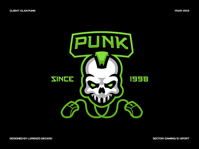 Clan Punk Mascot Logo cartoon character crest death design e sport games gaming green illustration logo mascot skeleton skull sport videogames