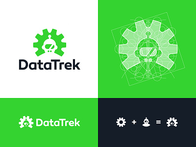 DataTrek Logo ai analytics artificial intelligence brand branding corporate cyborg data design digital gear identity logo robot sci fi science tech technology tracking visual