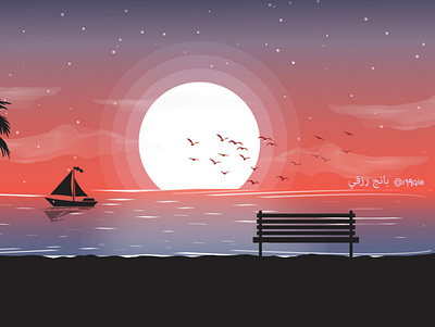 r19qie moon on the sea art artwork design illustration moonlight r19qie sanat sea sky