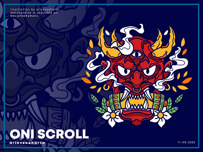 Oni Scroll apparel art clothing illustration japan japanese merch merchandise oni tees tshirt