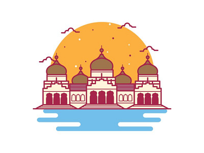 Baiturahhman Grand Mosque aceh building cartoon icon illustration indonesia landmark line mosque outline