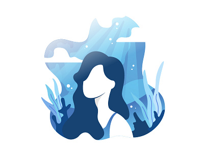 Underwater character flat illustration page vector woman