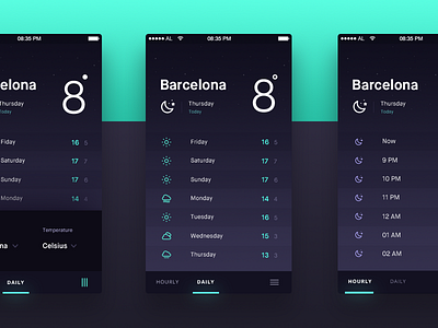 Weather - Day 037 #dailyui - Dec 3, 2015 app barcelona dailyui dark ios mobile temperature ui ux weather