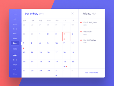 Calendar - Day 038 #dailyui agenda calendar dailyui list note tasks todo widget
