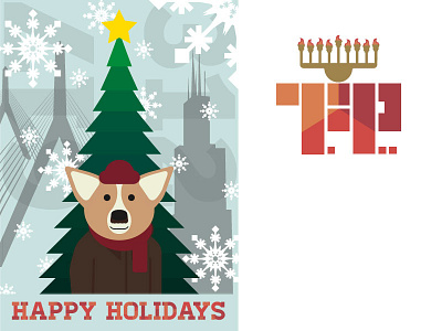 Holiday Card 2014 312 617 boston chicago christmas corgi hancock holiday snowflake tree zakim zakim bridge