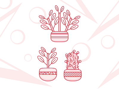 Plants circles illustration outlined plants red transparency triangles