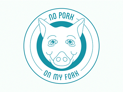 No Pork on My Fork fork herbivore illustration illustrator pig pork teal vector vegan vegetarian
