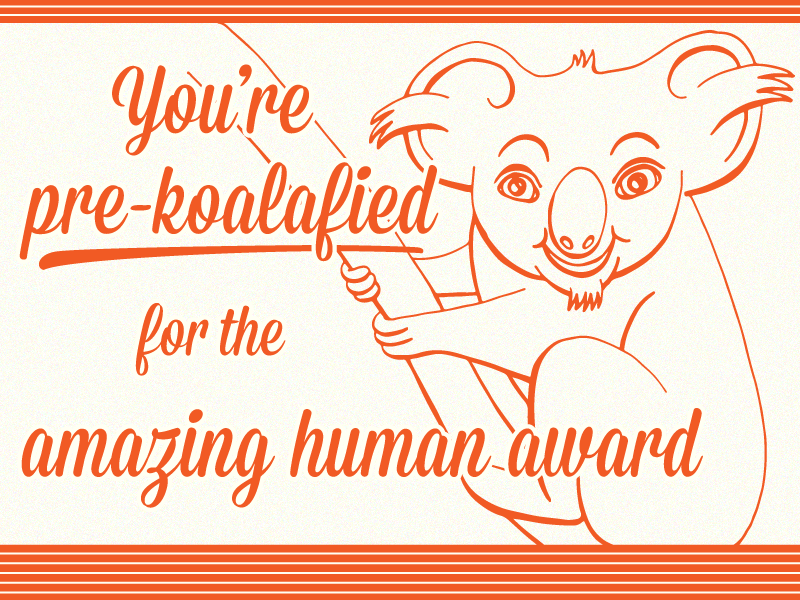 Pre-koalafied hand drawn line drawing illustrator illustration puns award pre-qualified koala