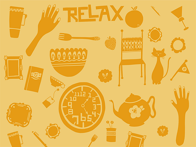 Relax chair clock frame furniture hands illustration relax strawberry tea