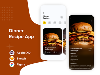 Dinner Recipe Mobile UI Design adobe xd app app design art creative design designer graphic design illustration inspiration mobile app mobile design mobile ui mobile uiux ui ui design uiux uiuxdesign uiuxdesigner uxdesign