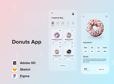 Donut App UI Design adobe xd app app design art creative design graphic design illustration inspiration mobile app mobile app design mobile design mobile ui ui ui design uiux uiux designer uiuxdesign uiuxdesigner uxdesign
