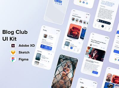 Blog Club Mobile UI Kit app app design art branding design graphic design illustration inspiration logo mobiledesign mobileui mobileuikit ui uidesign uiuxdesign uxdesign