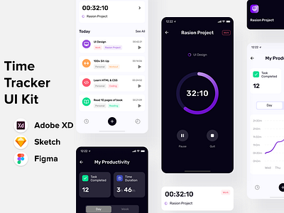 Time Tracker Mobile UI Kit app app design art branding design graphic design illustration inspiration logo mobileui mobileuidesign mobileuikit ui uidesign uiuxdesign uxdesign