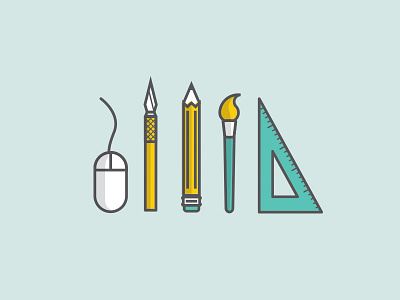 Tools n' such design icons illustration mouse paint brush pencil ruler straight edge tools xacto