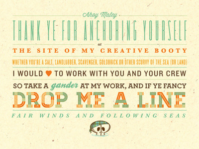 Site welcome orange pirate puddle teal texture typography