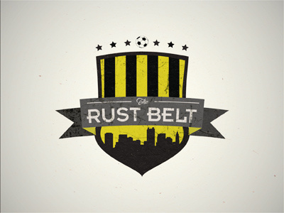 The Rust Belt Supporter Group supporter group logo soccer texture grunge yellow black rust stars sport cityscape ribbon
