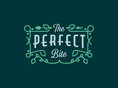 The Perfect Bite floral food fork logo monoline script spoon wordmark