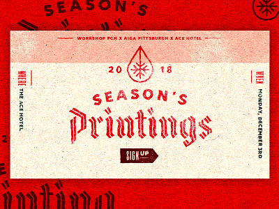 Season's Printings | PGH | 2 aiga black letter christmas date event holiday logo poster print screenprint snowflake squeegee