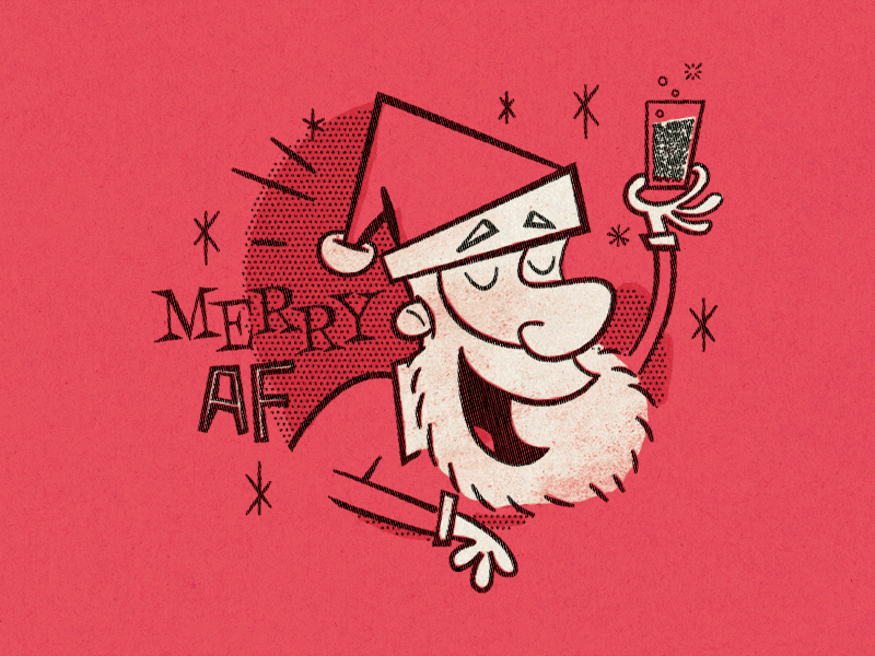 Merry AF christmas drink festive gif holiday illustration merry party retro santa vintage