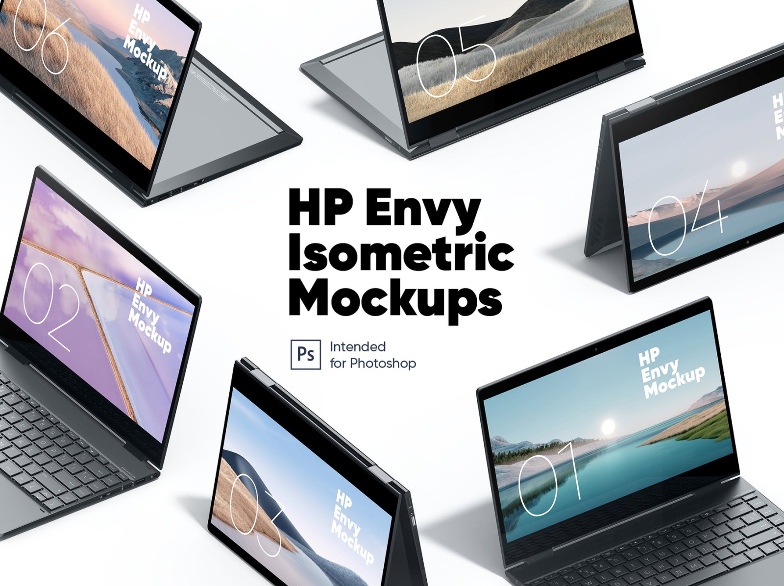 HP Envy Isometric Mockup 3d branding design graphic design hp envy illustration laptop laptop mockup logo mockup screen mockup typography ui ux vector