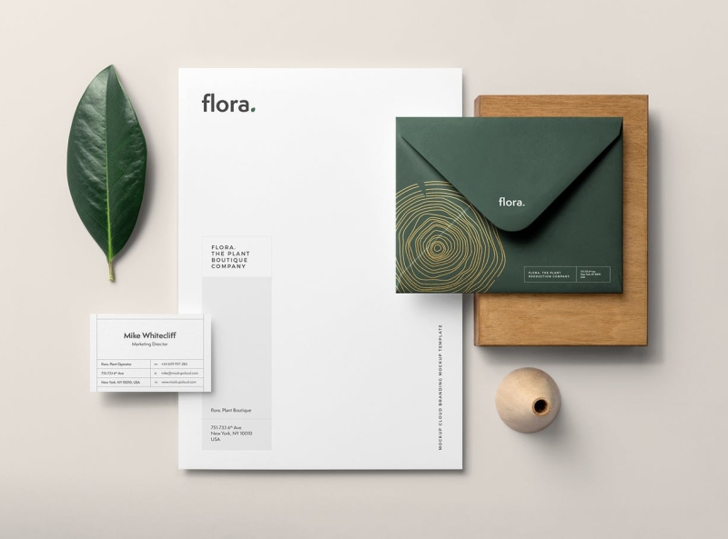 Flora Branding Mockup 3d branding design graphic design illustration logo mockup stationery typography ui ux vector