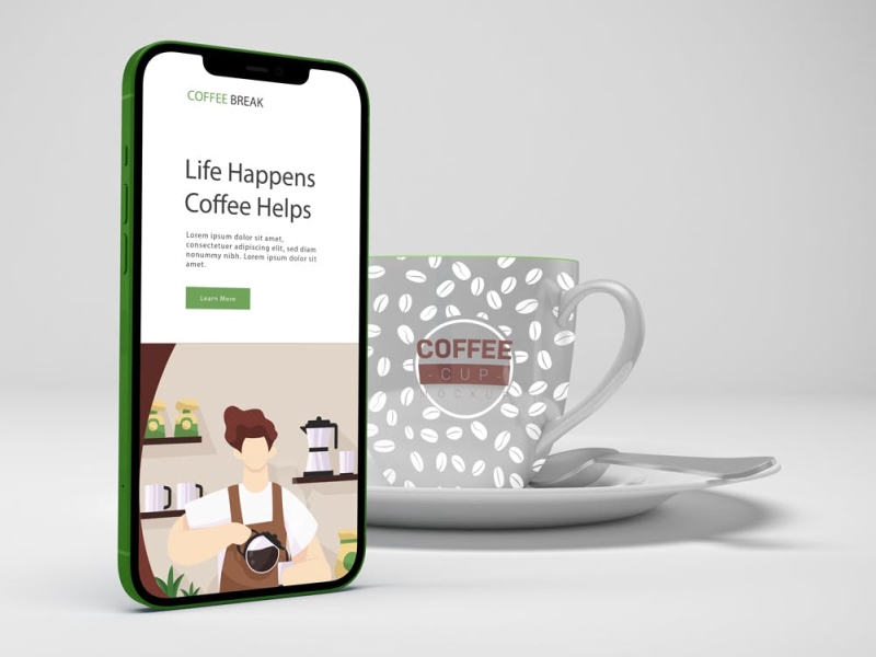 Caffe iPhone Mockup 3d branding cafe design graphic design illustration iphone iphone mockup logo mockup typography ui ux vector