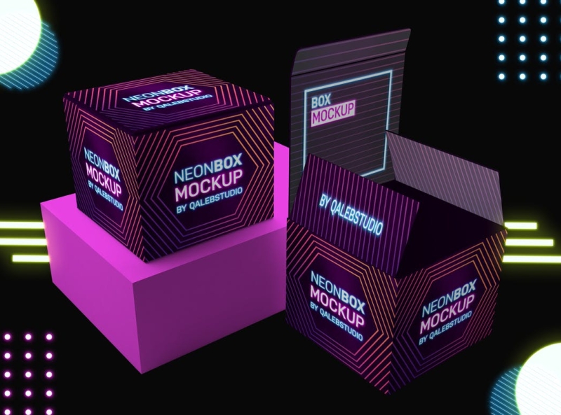 Box Package Neon Mockup