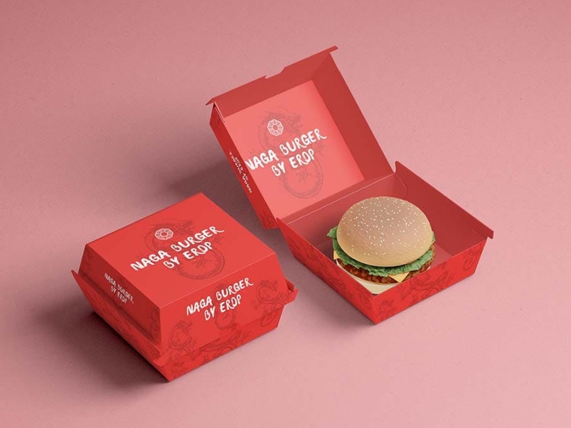 Burger box packaging mockup 3d box branding burger design food packaging graphic design illustration logo mockup packaging packaging design typography ui ux vector