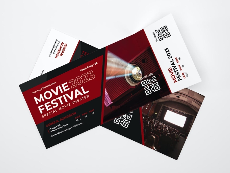 Movie Festival Ticket 3d branding coupon creative design festival graphic design illustration logo movie paper ticket typography ui ux vector