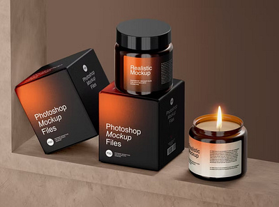 Amber-Glass Candle Mockup 3d box branding candle candle box design graphic design illustration logo mockup package design packaging packaging design ux