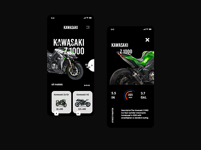 Kawasaki Motorcycle App app app design branding clean creative desgin app design designapp motorcycle app motorcycles motorcyle racing ui ui ux uidesign ux