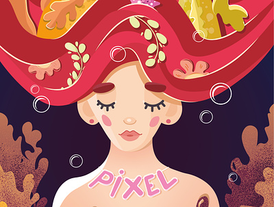 Подводная моя illustration pixel вектор дизайн конкурс русалка рыбки