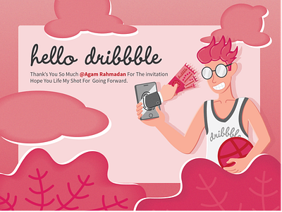 Hello Dribbble basket design flat design flat illustration hellodribbble illustration pink