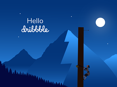 Hello Dribbble ! climbing dribbble dribbble invite illustration illustrator mountains mulan night