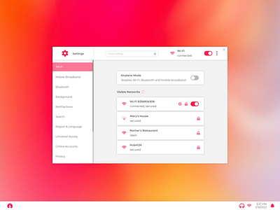 Settings DailyUI 007 adobe xd dailyui dailyui 007 settings settings page settings ui ui ux wi fi