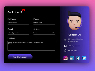 Contact Us DailyUI 28 adobe xd adobexd contact contact us dailyui dailyui 028 dailyui 28 dailyui28 design form get in touch popup ui ux